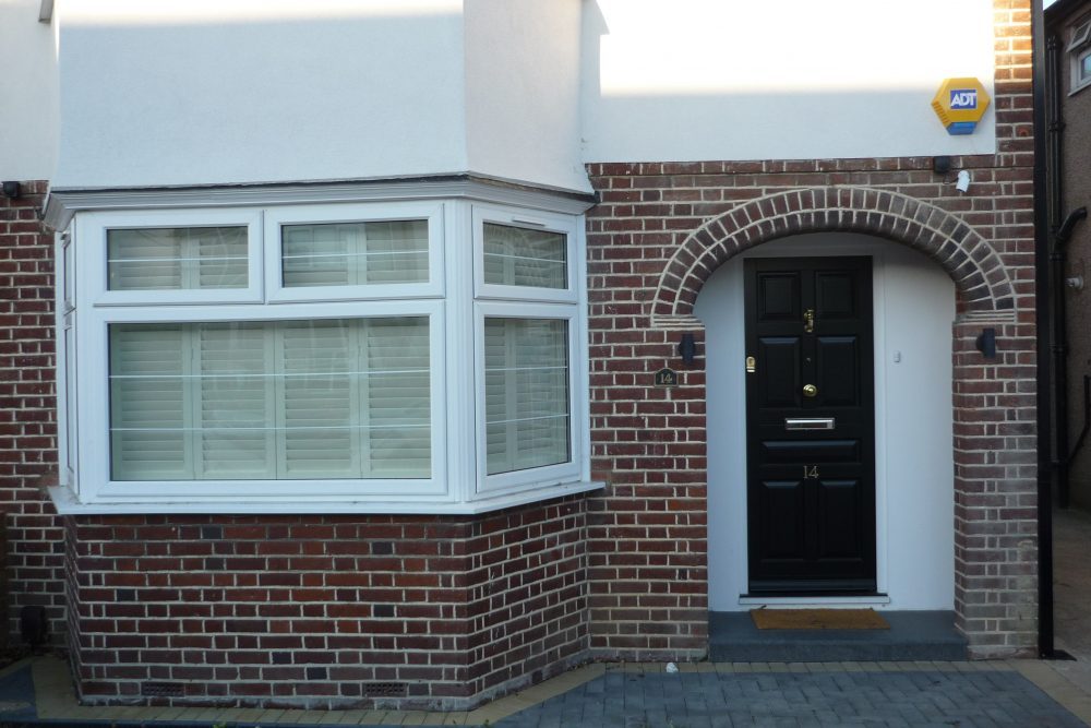 An exterior brick facade after professional restoration