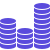 A three-bar graph made of blue coin stacks