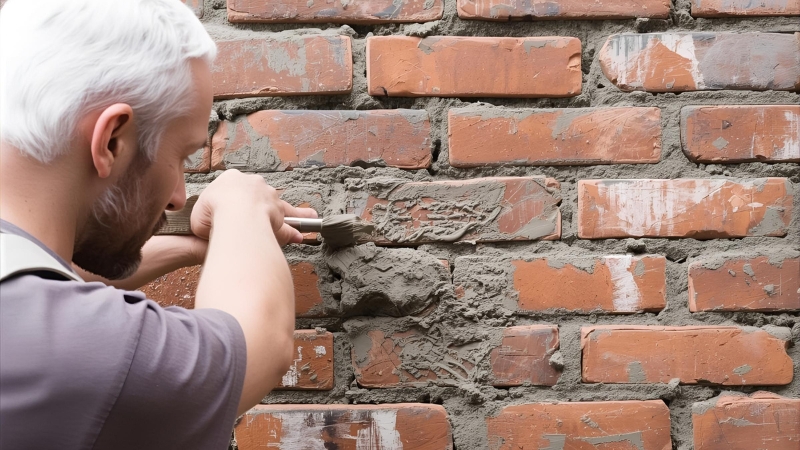 Brick wall with fresh mortar pointing to ensure weather resistant, strong and durable exterior masonry