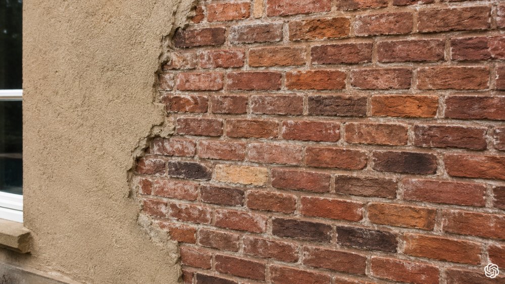 Brick exterior revealed after professional render removal showing exposed masonry facade and clean restored wall