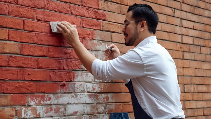 Masonry paint removal restoring natural brick surface after removing old paint layers
