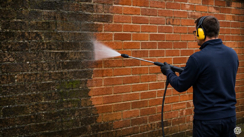 Expert brick cleaning services removing wall stains