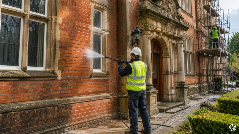 Professional paint removal service removing paint from brick wall in London