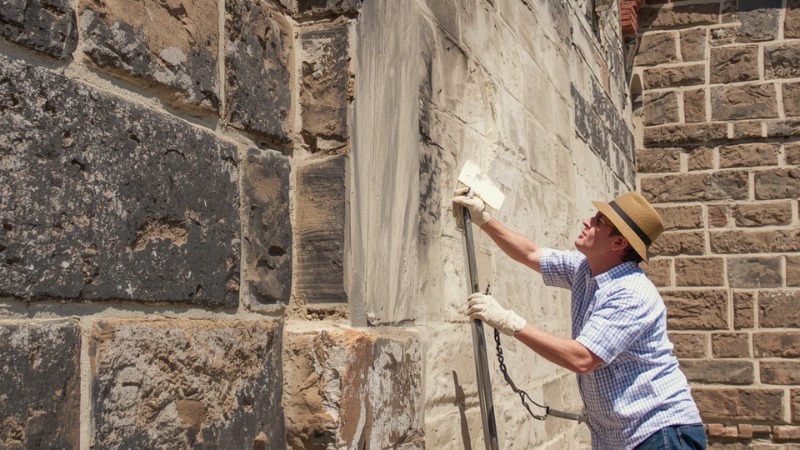 Paint removal from brickwork showing cleaning of exterior wall surface