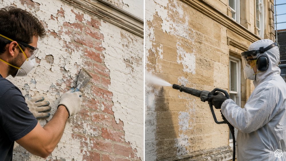 Paint removal process on exterior surface