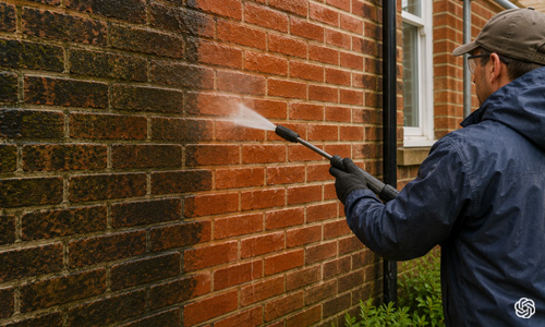 Uses chemical cleaning to pressure wash and repoint a roof