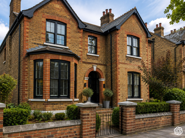 Brick building exterior with freshly repointed mortar