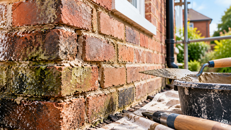 Repointing brickwork with fresh mortar joints to help protect a property from rainwater, damp and weather damage while restoring the appearance of the wall.